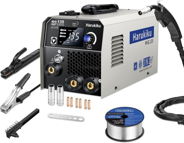 135A Gasless Flux Core Welder, 3-in-1 Multi-Process Welding Machine (Flux MIG/ARC MMA/Lift TIG), with Synergic Wire Feed, Compact IGBT Inverter Welder for Professionals & Home DIY