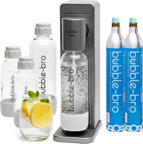 bubblebro Origin Sparkling Water Maker Family Pack - Comes with 2 x 60L CO₂ Cylinders, 1 x additional 1L BPA-Free Bottle with 2 x 500ML BPA-Free Bottles - Eas…